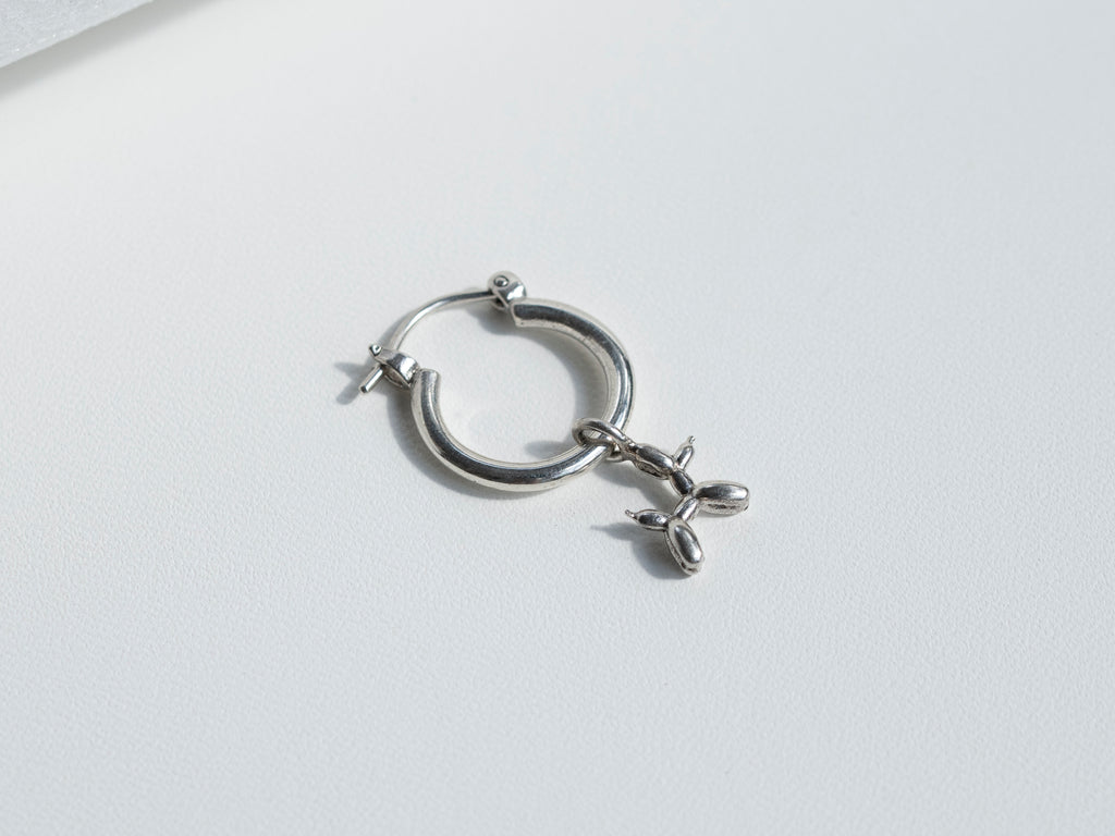 Silver Hoop with Poodle / Rabbit Charm