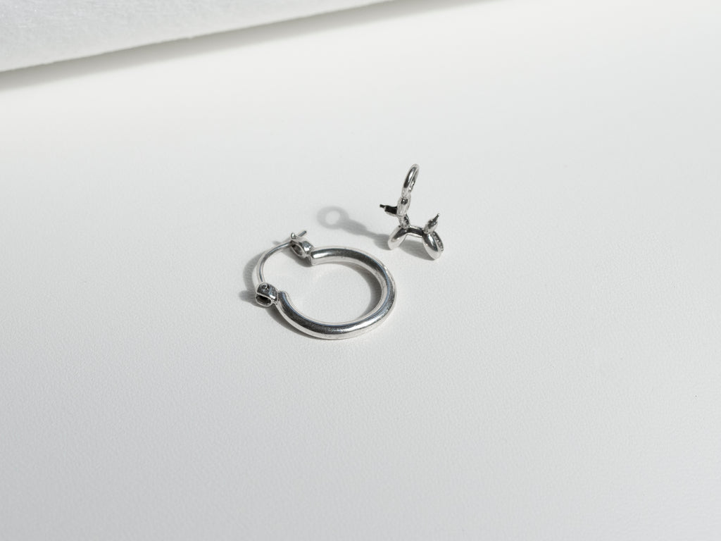 Silver Hoop with Poodle / Rabbit Charm
