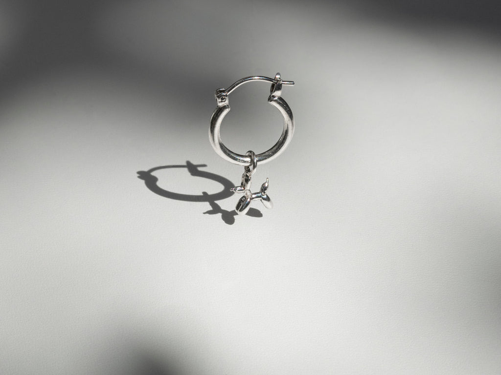 Silver Hoop with Poodle / Rabbit Charm